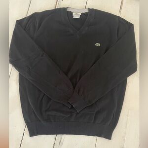 Men’s Lacoste 100% Cotton V-Neck Sweater-Black-size 5 (large)